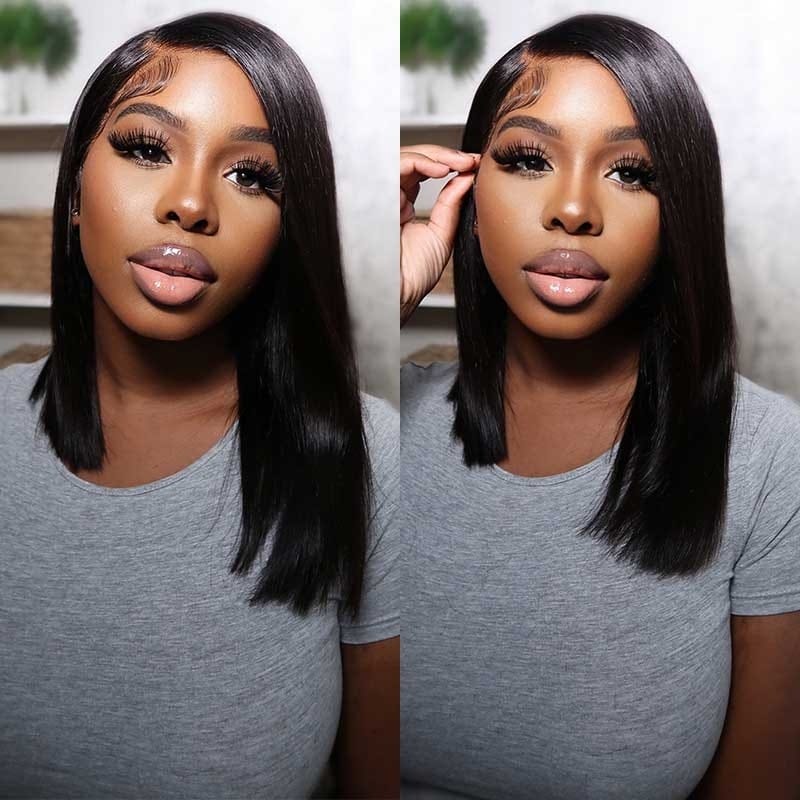 Beautyforever Asymmetrical Blunt Bob 13x4 Lace Front Wigs Side Part  Straight Human Hair Wig