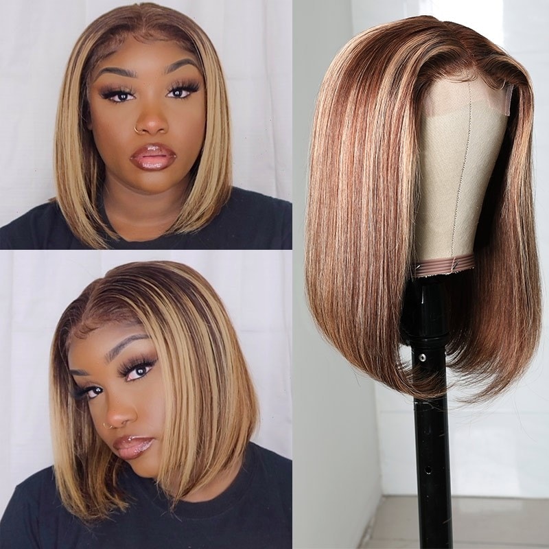 Beautyforever Lace Part Wig Bob Human Hair Wigs TL412# Color Straight Hair  150% Density Blonde Highlight Piano Colored Wigs 14 Inch Wig