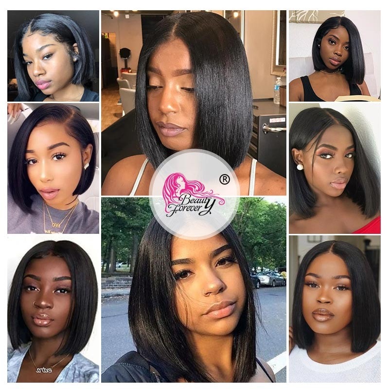 Beautyforever Straight Short Bob Wigs Pre-Plucked Lace Front Wig Virgin  Human Hair Wig 130% 150% Density