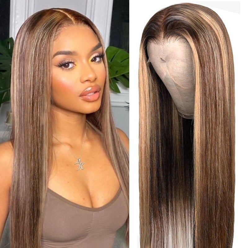 Beautyforever Blonde Highlight Piano Color Hand Tied Lace Wig 412# Best  Human Hair Wig Long Straight Hair 150% Density