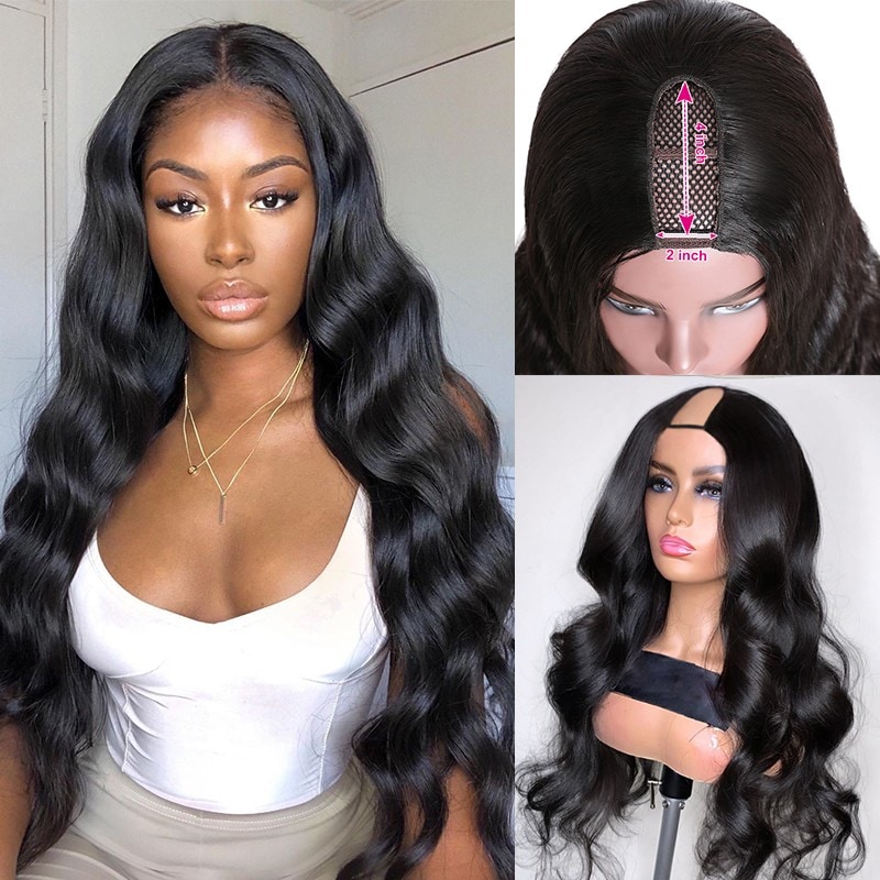 Beautyforever U Part Wig Human Hair Body Wave Hair 150% Density Natural  Color With Straps Combs