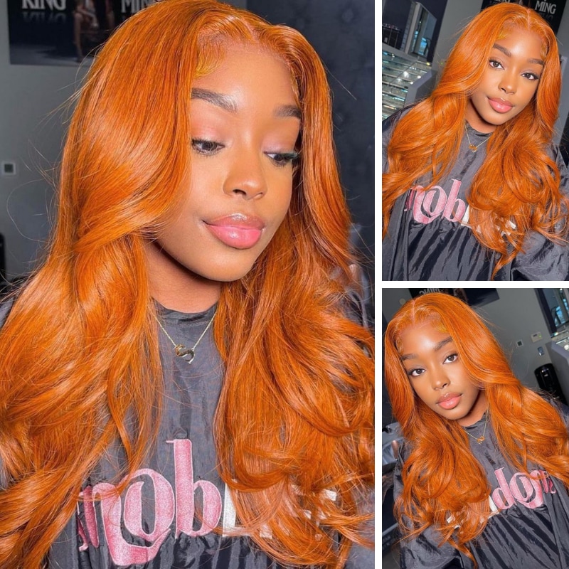 Beautyforever Burnt Orange Body Wave T Part Lace Human Hair Wigs Ginger Wig  150% Density