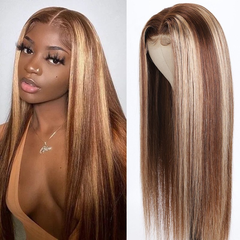 Beautyforever Peekaboo Highlights Straight Hair Lace Front T Part Wig  Shadow Root Blonde Highlight Wig With Baby Hair